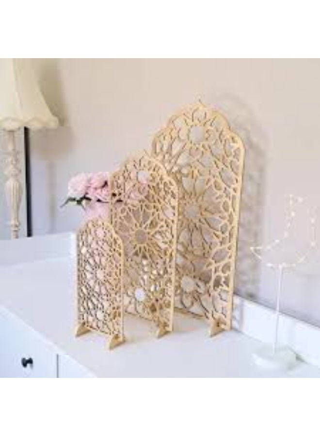 EMAAZZ LLC Islamic Geometric Wooden Folding Screen With Elegant Mosque Arch Design For Ramadan Home Decor Prayer Area Festive Decoration And Spiritual Interior Styling - Image 2